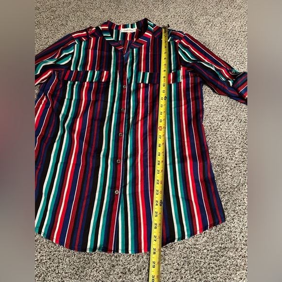 CALVIN KLEIN M Red Blue Green Candy Striped Silly Camp Shirt Epaulettes R $89 - Picture 7 of 7
